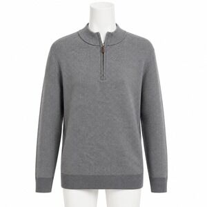 Emanuel Berg Zegna Baruffa Merino Wool 1/4 Zip Sweater Gray Mens Large L Luxury